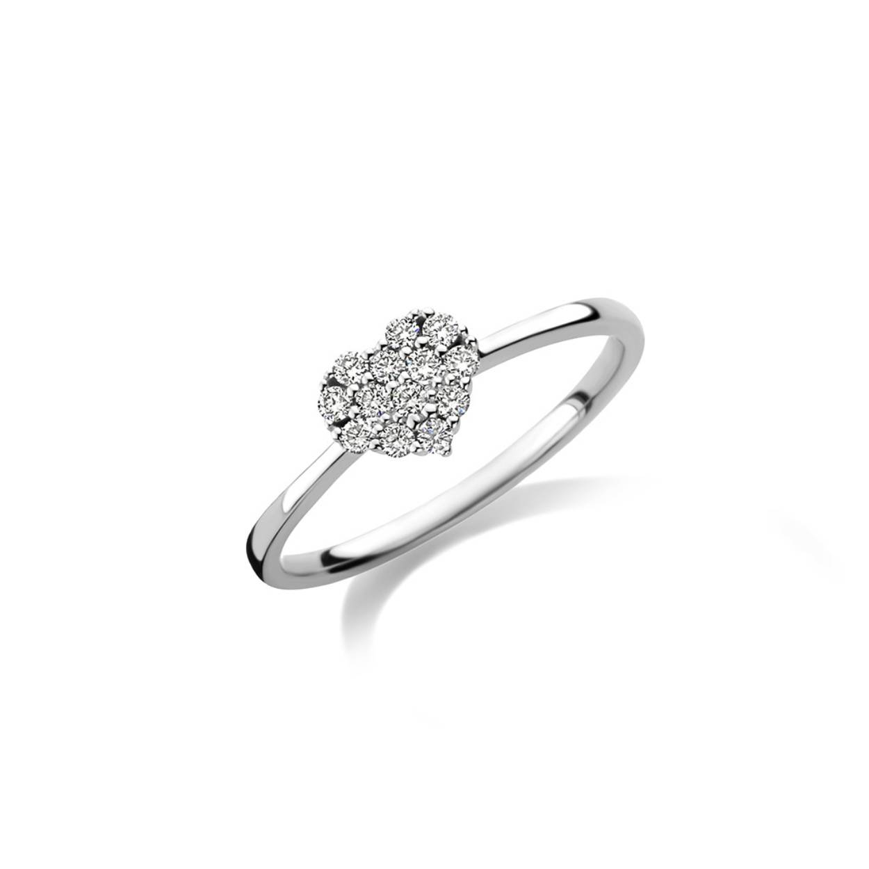 Wit gouden ring (18 kt) met hartje en briljant: 0,18 ct
Bijhorende hanger en oorstekers ook verkrijgbaar
De prijs kan variëren naargelang de goudprijs