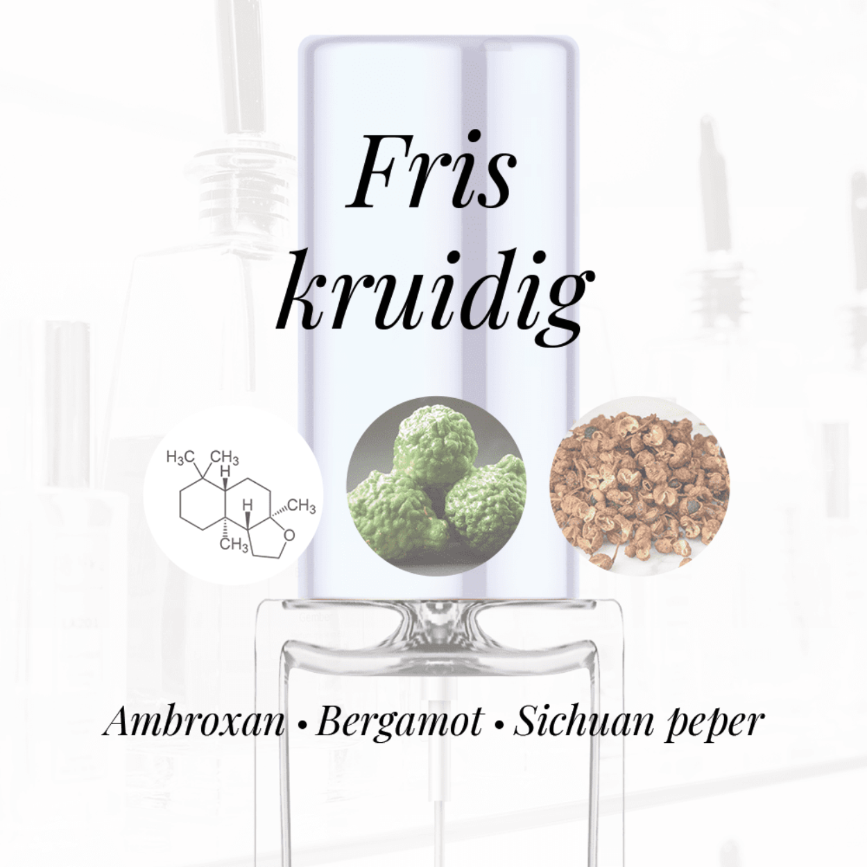 Eigenschappen
Geur: Fris kruidig
Waarneembare geuren: Ambroxan, Bergamot, Sichuan peper
Sillage: Midden
Seizoen: All season
Eigenschap: Charmant
Stijl: Stoer
Geurgroep: Aromatische
Hoofdakkoorden: Fris kruidig, Amber, Aromatisch, Citrusvruchten, Warm kruidig
Top noten: Peper en Calabrische Bergamot
Midden noten: Geranium, Lavendel, Sichuan Peper, Elemi, Roze peper, Vetiver en Patchouli
Basis noten: Ceder, Labdanum en Ambroxan