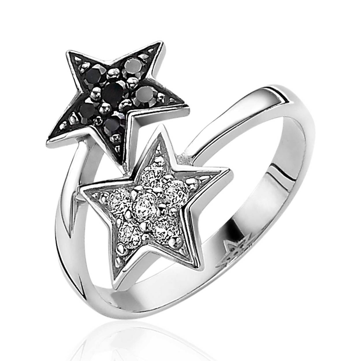 Zinzi zilveren ring ster zwart/wit zirkonia mt54 ZIR641