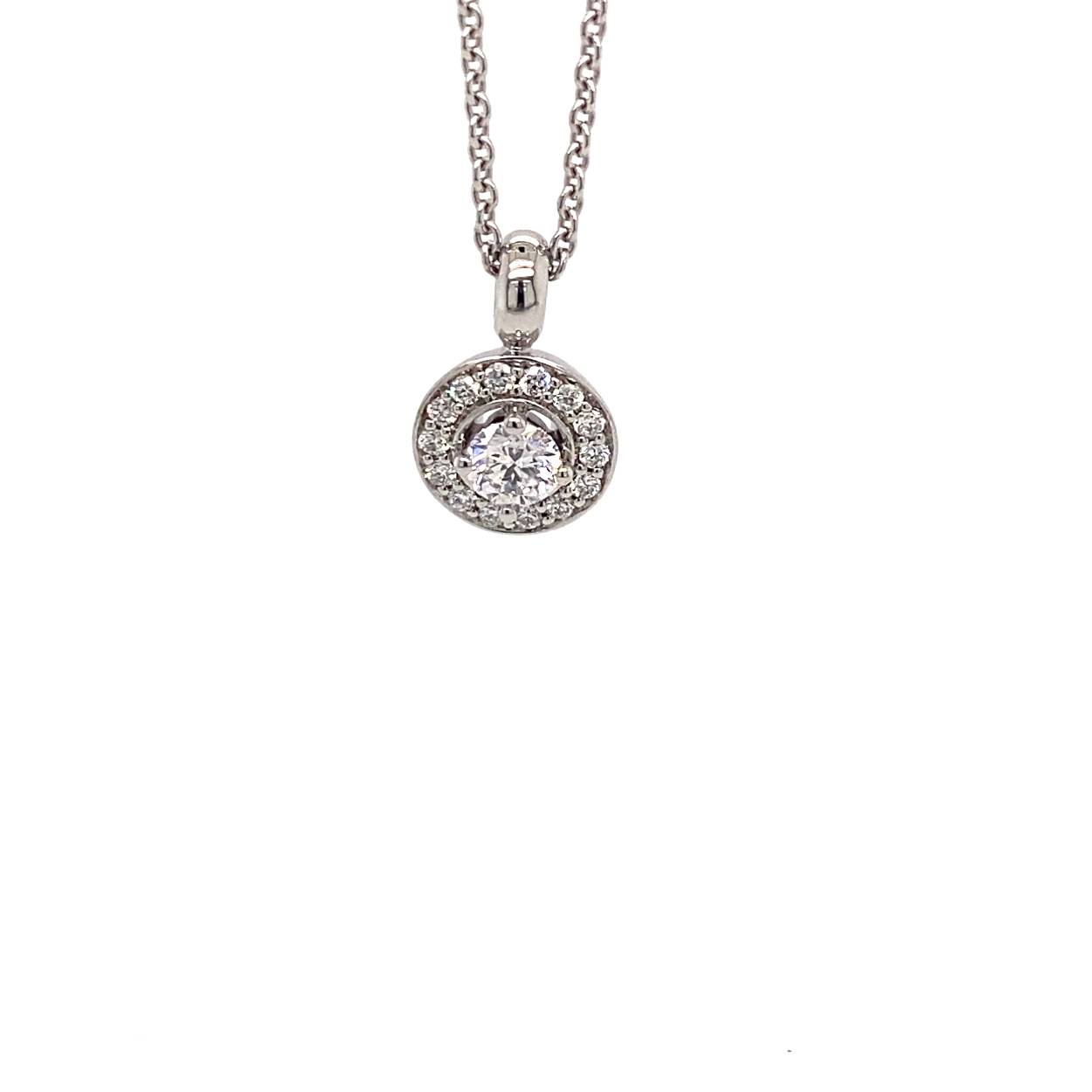 14 krt witgouden colier met hanger en briljant 0.24ct w/si