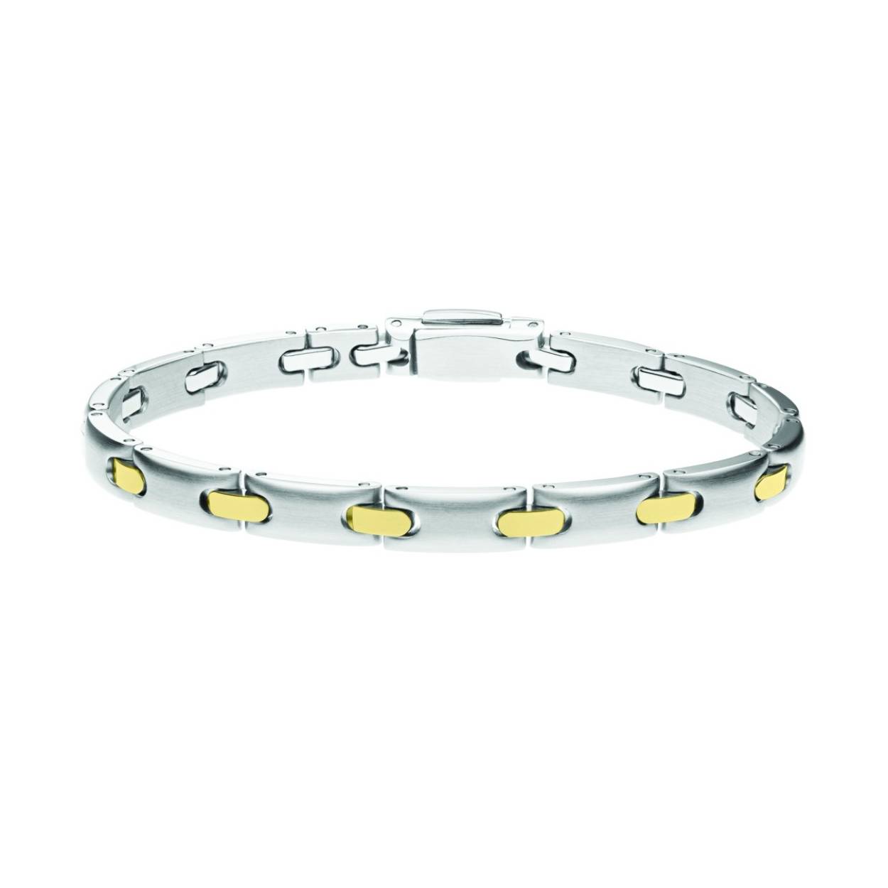 Pequignet armband edelstaal met 18krt goud op de tussenschakels. 6mm breedt en 19,5cm lang