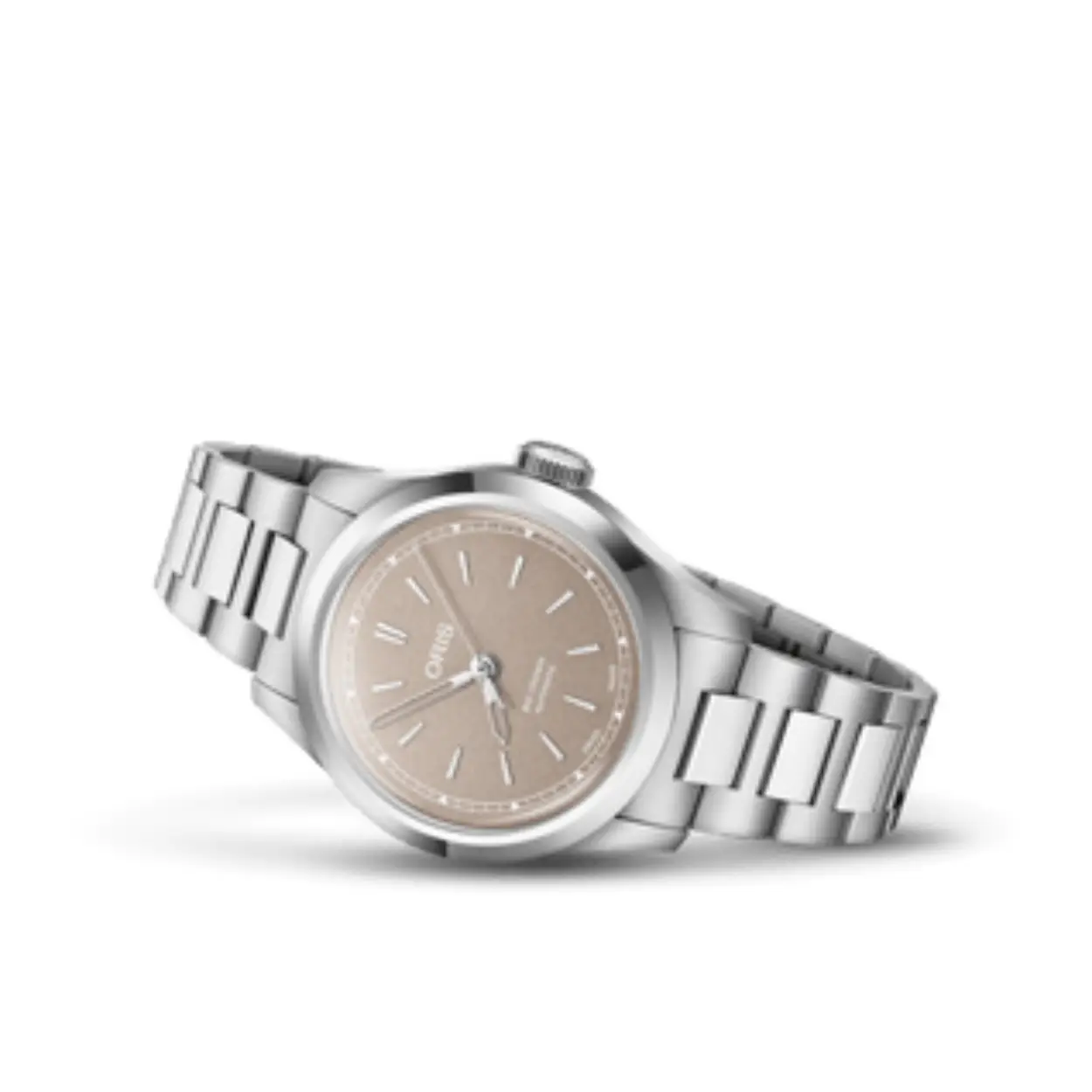 Oris Big Crown met bruine wijzerplaat en een gang reserve van 42 uur.