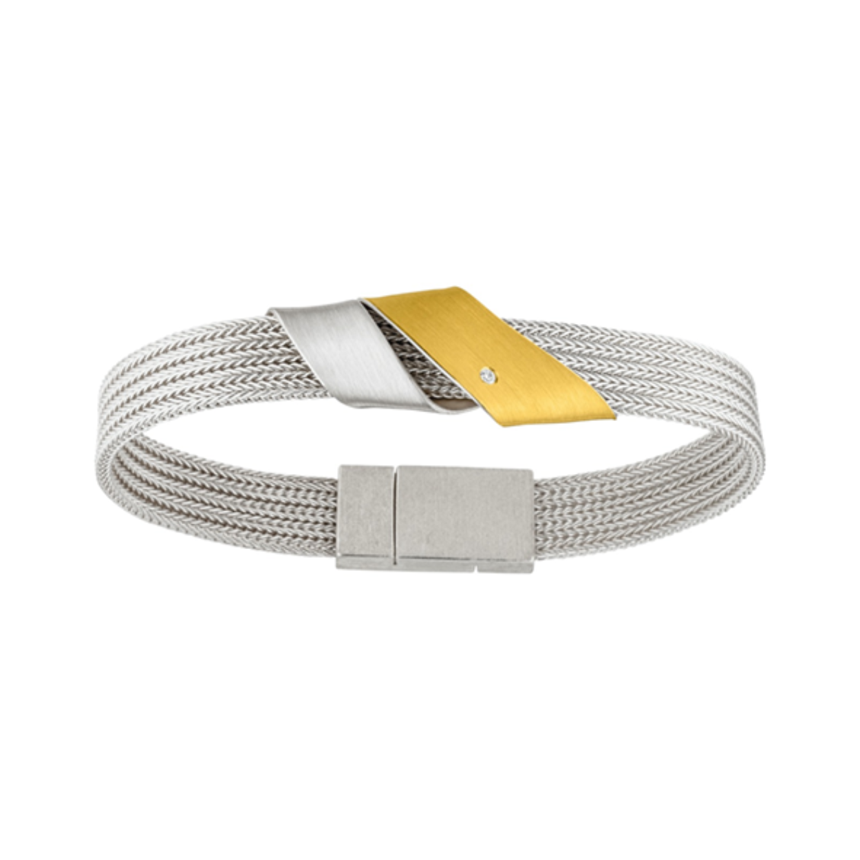 Zilver/goud armband fox chain diamant 0.03 crt. Afgewerkt met  
20 karaat geelgoud.