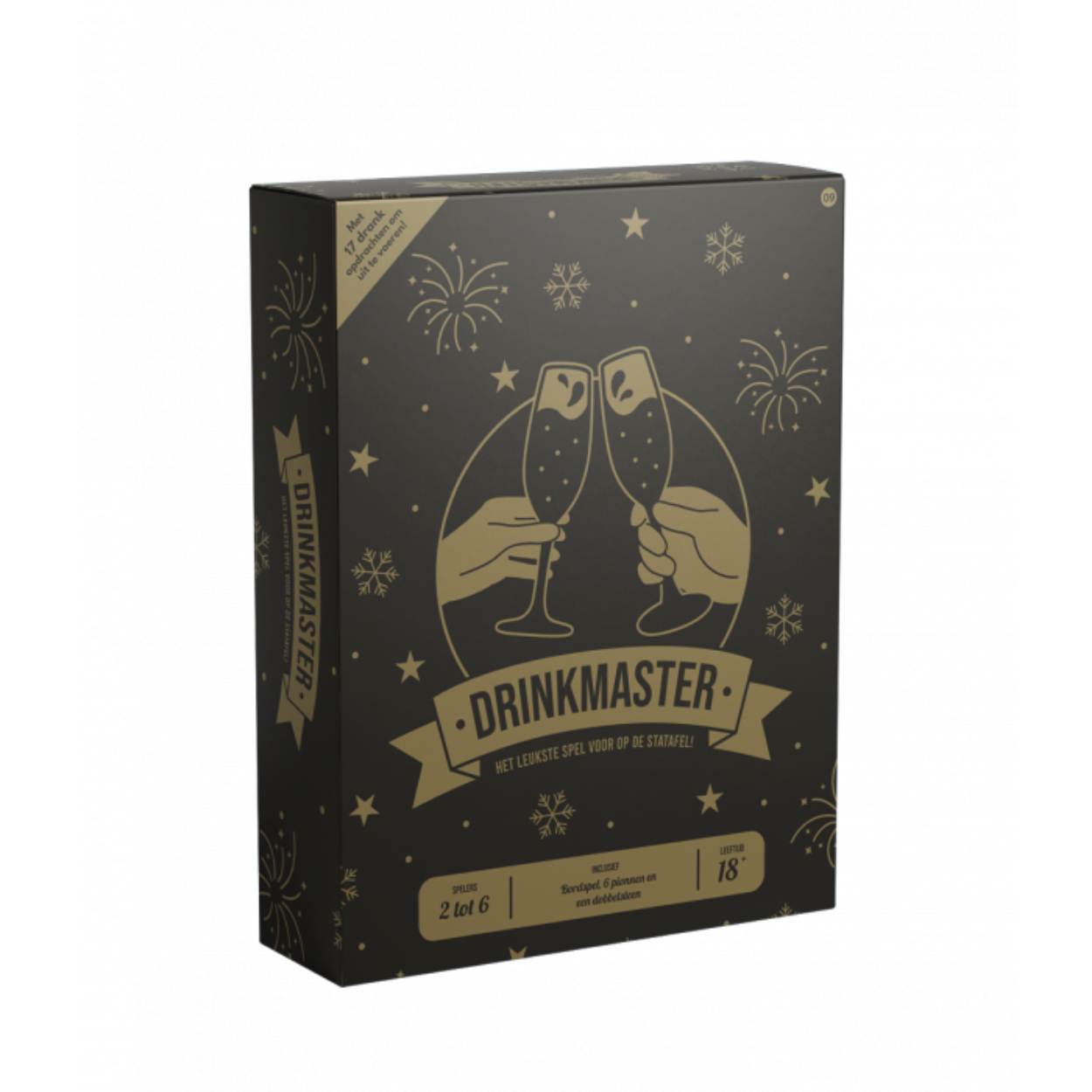 Dit Drinkmaster spel is het ideale spel op Oudjaarsavond! Leg het Drinkmaster spel End of the year editie op een statafel (of ronde tafel) en je weet zeker dat het een gezellige Oud & Nieuw gaat worden. De dobbelstenen en pionnen zijn inbegrepen en op het speelbord zijn de spelregels en de grappige opdrachten te vinden. Het spel heeft een diameter van 82,5 centimeter. 