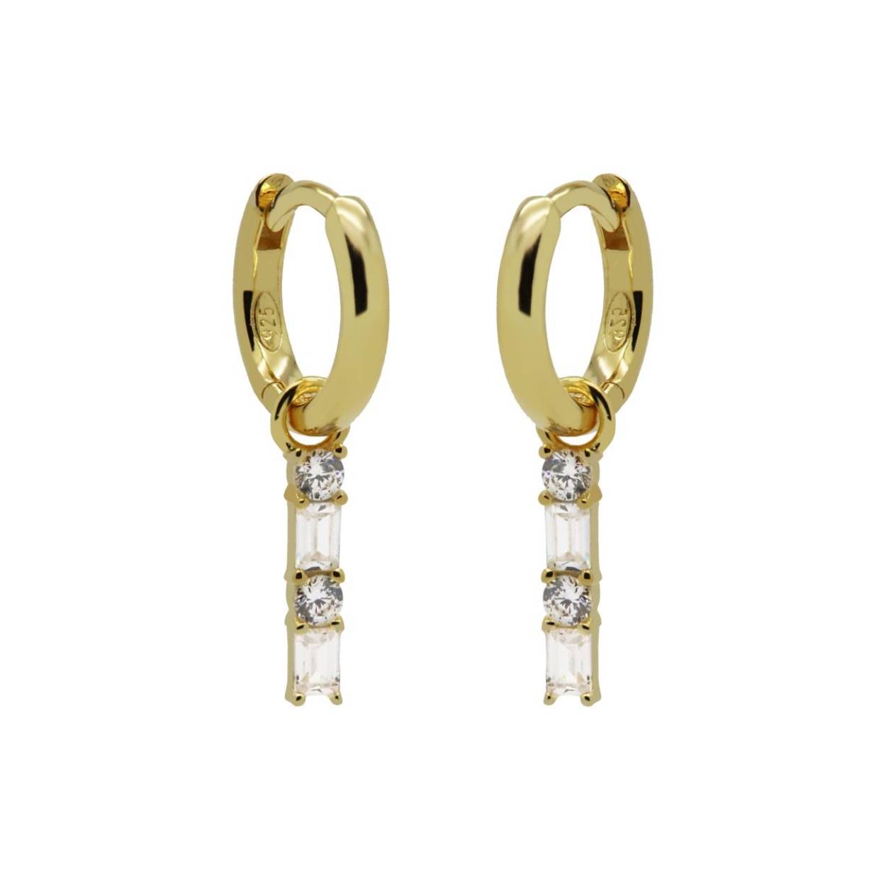 Hinged Hoops Double Zirconia Square Baguette Goldplated