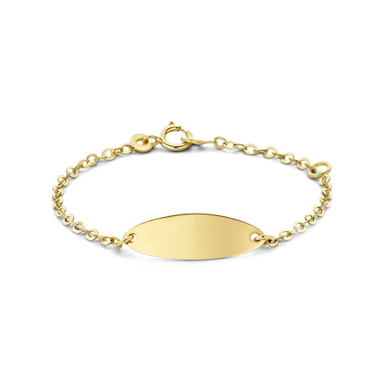 9krt. graveerarmband met een schakelbreedte van 1.7mm en een plaat van 6x17.5mm met een dikte van 0.4mm.