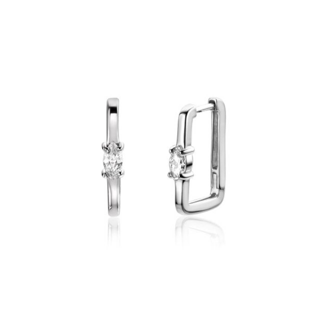15mm ZINZI zilveren rechthoekige oorringen ovale witte zirconia met luxe klapsluiting 15mm x 2mm vierkante buis ZIO2448
