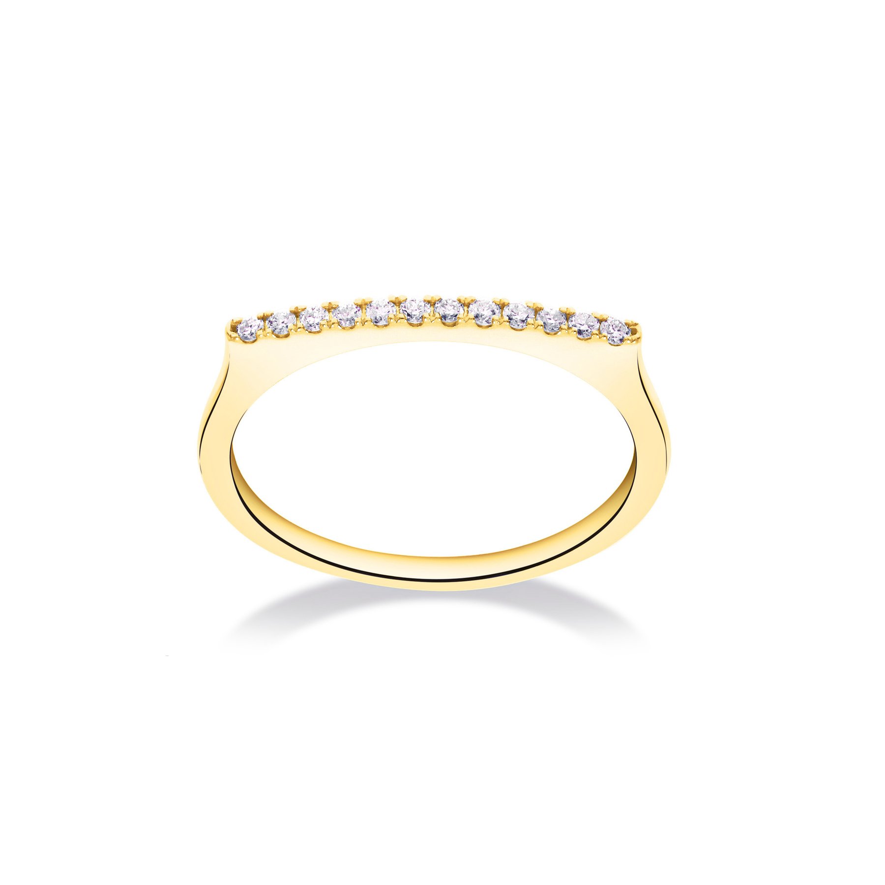 Deze stapelbare staafring van Culet in geelgoud met diamanten heeft 12 diamanten, met een totaal van 0,11 karaat in 18 karaat geelgoud. Ringmaat: 17,5. Prachtig te combineren met andere ringen uit de Culet collectie. 