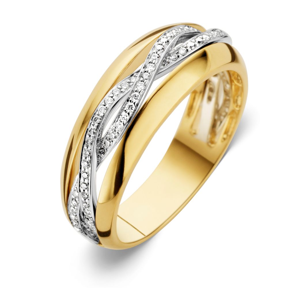 Excellent Jewelry bi-color wit- en geelgouden ring met 0.22crt H-SI briljant.