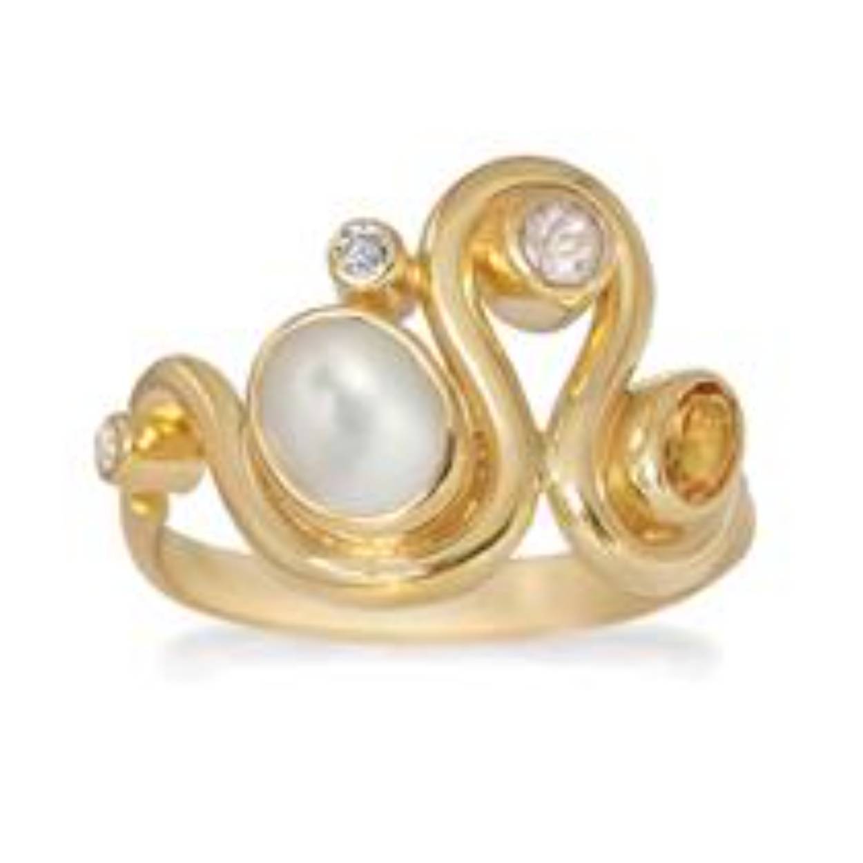 77803365 - Goud verguld
Deze geel goud vergulde ring bevat een witte parel van 5 / 5,5 mm, een gefacetteerde citrien van 5 x 3 mm, een ronde zirkonia van 2 mm en een 3 mm en 2 mm ronde rozenkwarts.