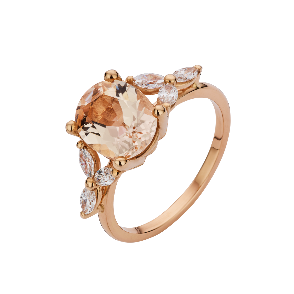 Prachtige ring uit de 'engagement collectie' van Atelier P
Mix & match je verlovingsring met de 'wedding' collectie en je krijgt een prachtig geheel!
Deze rosé gouden ring (18 kt) genaamd 'Hilde' bevat een centrale roze beryl edelsteen met daarrond 6 markies geslepen diamanten: 0,36 ct.