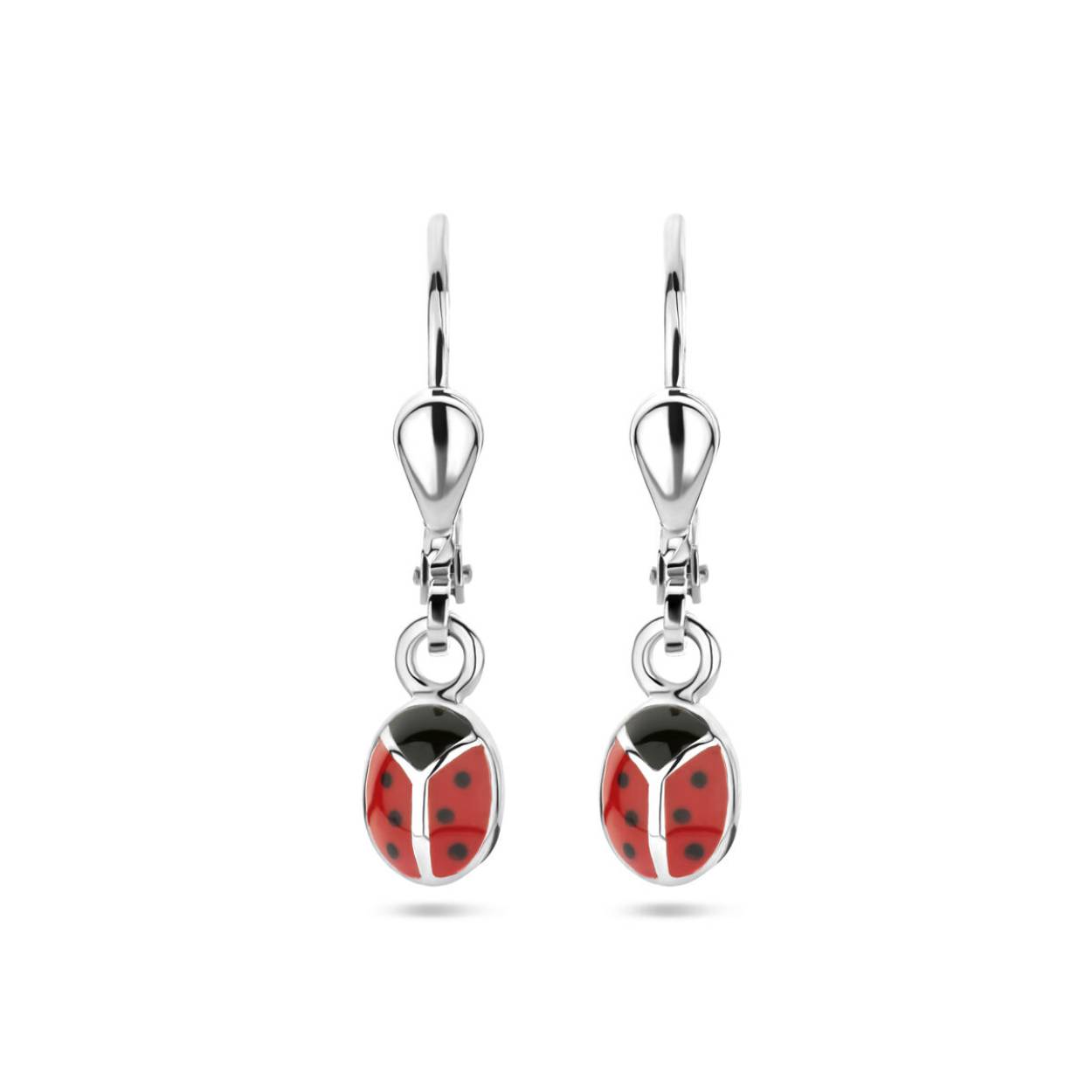 zilveren oorhangers met lieveheersbeestjes
