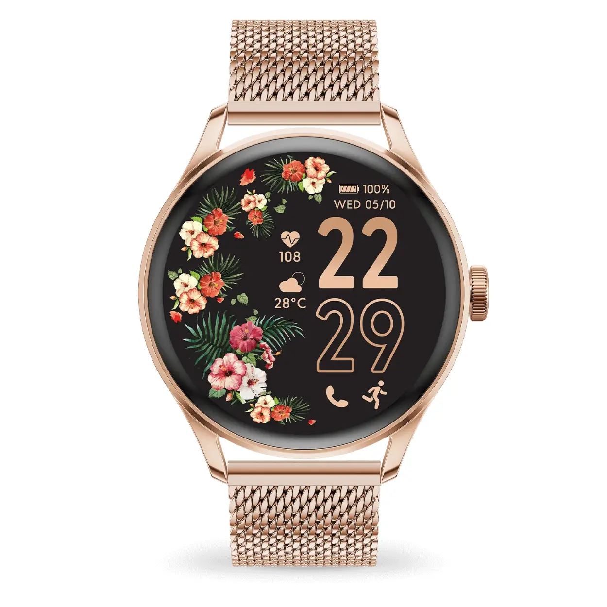 ICE smart two Rose-Gold Milanese 
Druk je stijl uit met de ronde rose-gold milanese ICE smart 2.0. Met een AMOLED-scherm van 1,2 inch biedt dit horloge de perfecte balans tussen elegantie en comfort. Het klassieke, gestroomlijnde ontwerp en de lichtgewicht Milanese mesh armband maken het een must-have accessoire voor wie zowel stijl als functionaliteit zoekt. Bovendien zijn de wijzerplaten gevarieerd en kleurrijk, in overeenstemming met de bekwaamheid van het merk, en bieden ze een groot aantal functies om je te vergezellen in je dagelijks leven: genoeg om je pols goed gekleed te houden voor elk moment van het leven en elk seizoen! 