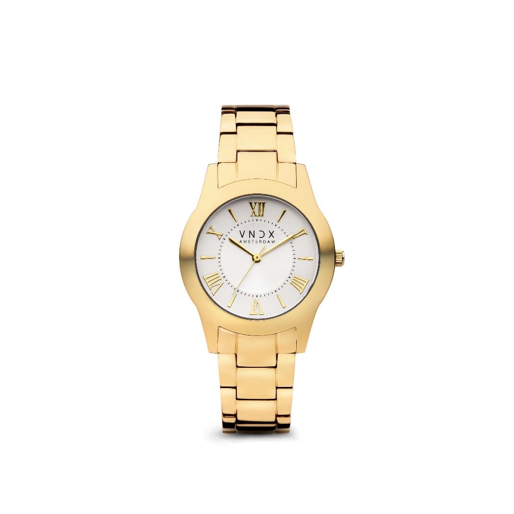 Het leven is een feest. Dag of nacht maakt het niet uit hoe laat het is, zolang je er maar bent. Met dit horloge met een stevige laag goud en frisse witte wijzerplaat schitter je als de helderste ster. Ga altijd voor goud. Wees op tijd, wees het middelpunt, feest gewoon. Never too late!