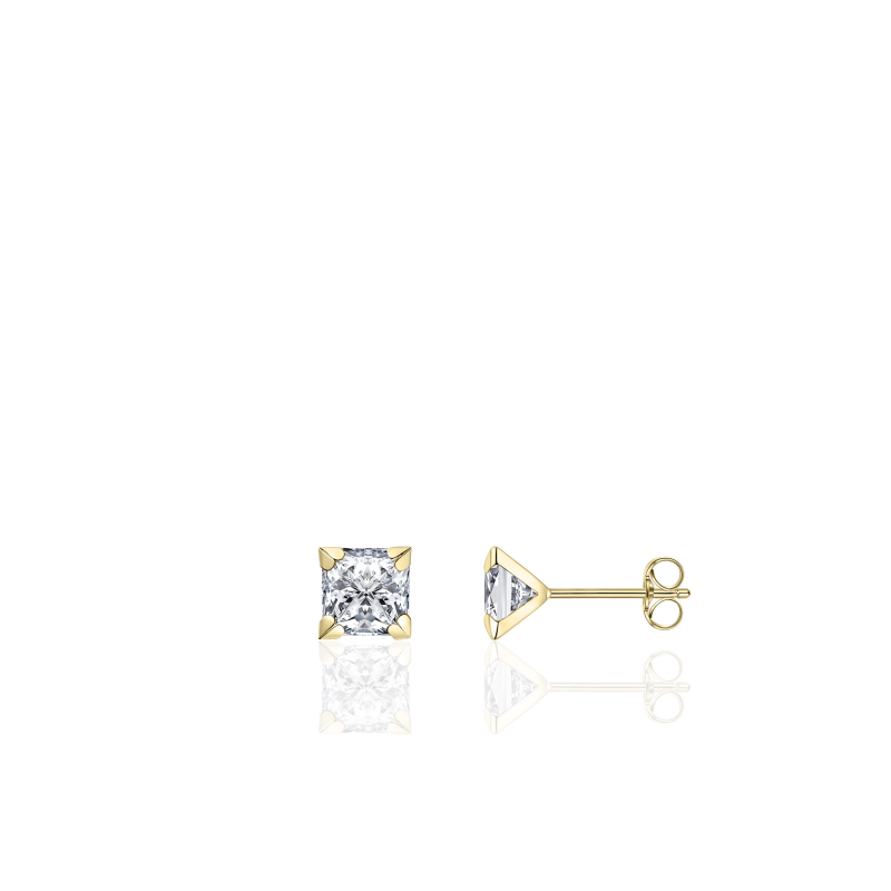 14k gouden oorknop met een vierkante zirkonia 5x5mm, zirkonia is gezet met 4 zetpoten.