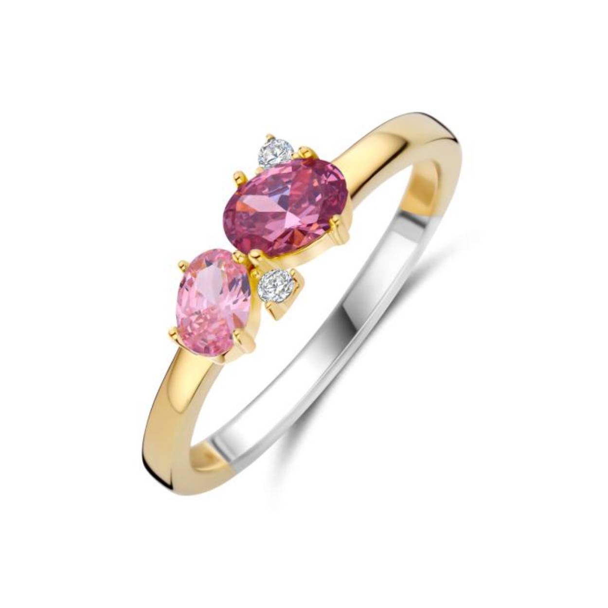 De ring is vervaardigd uit zilver met plaque laagje.
de ring is gezet met kleurstenen roos en rhodolite (paars).