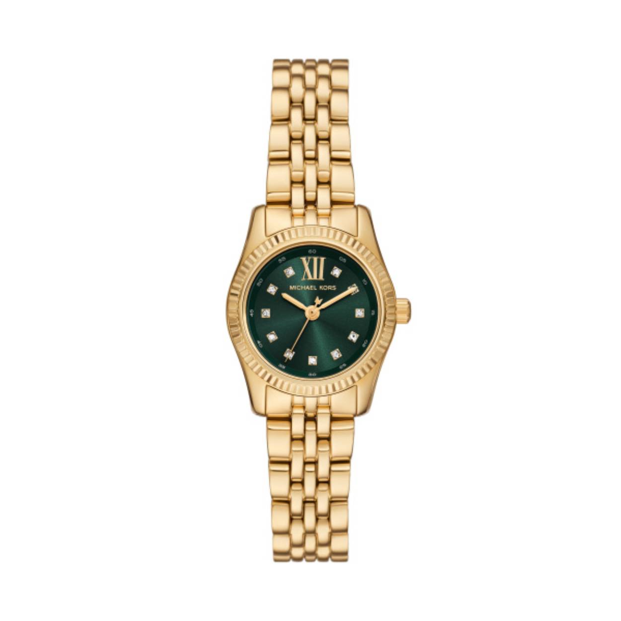Het horloge beschikt over een quartz uurwerk. Deze prachtige wijzerplaat is groen en is afgedekt met kwalitatief mineraalglas. De horlogekast is gemaakt van rvs en heeft een diameter van 26 mm. De kleur van deze horlogeband is goud en heeft een breedte van 14 mm. De horlogeband is gemaakt van rvs. Een prachtig tijdloos horloge!