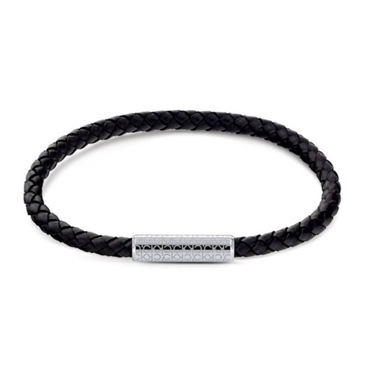 Calvin Klein armband leer/ staal Braided bracelet CJ35000101. Leer gevlochten armband. Kleur van de armband is zwart.