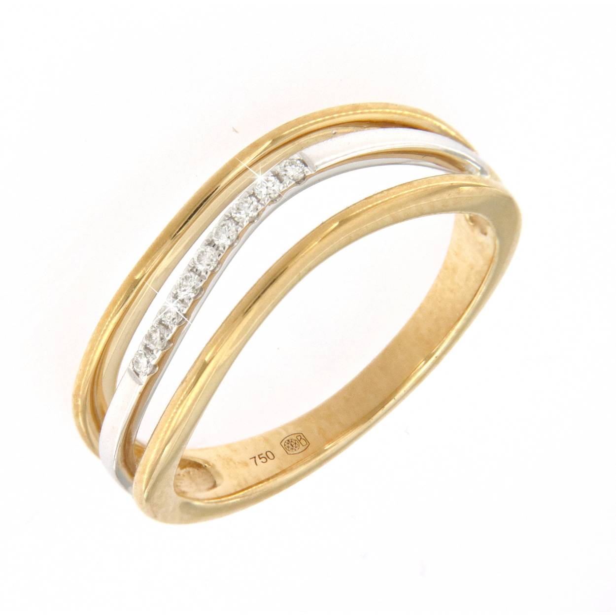 bicolor ring 18kt goud met diamant  (briljant geslepen)