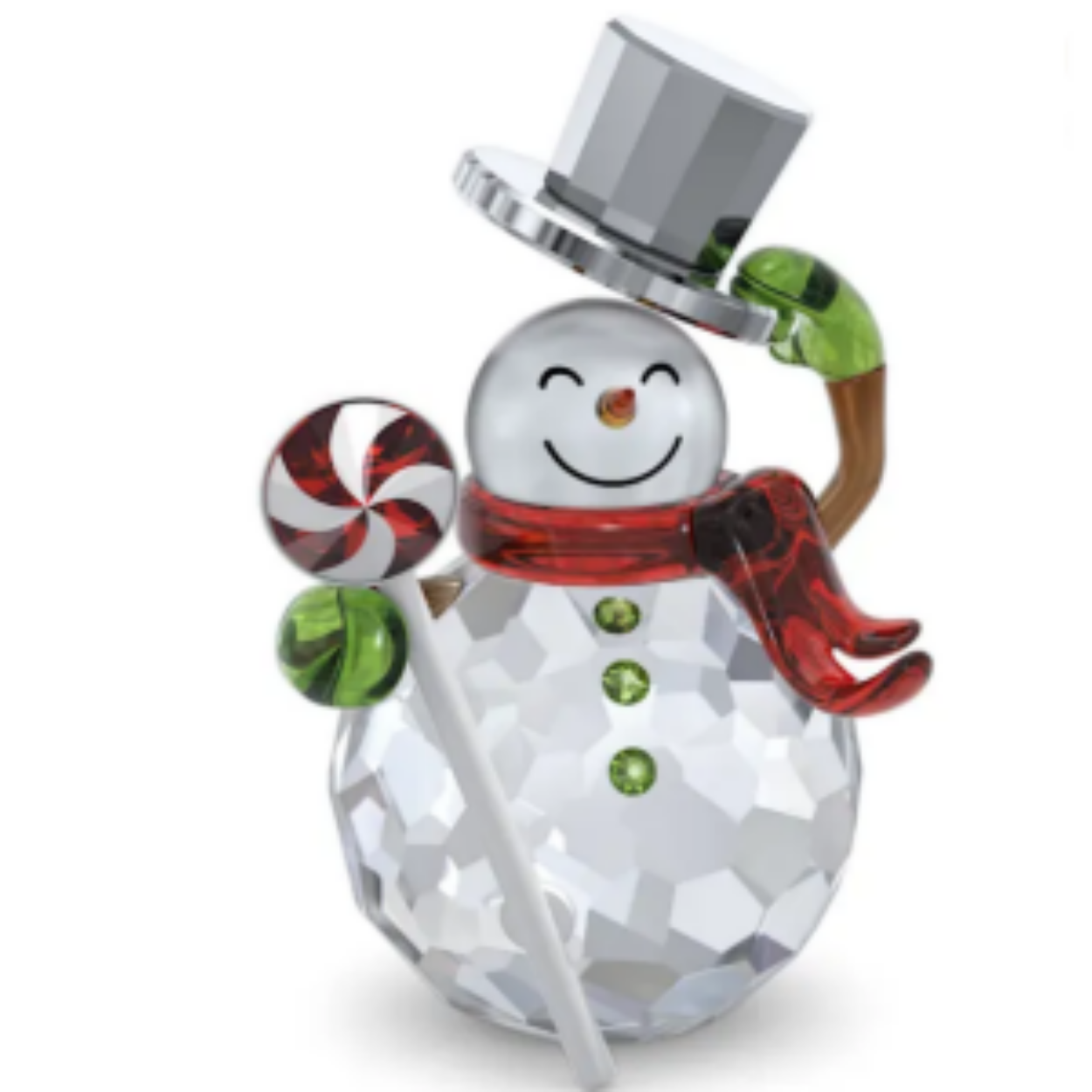 Dit vrolijke sneeuwpopfiguurtje luidt meteen de feestdagen op een gezellige manier in. Het hartverwarmende ontwerp is vervaardigd met 239 facetten en bevat charmante details, zoals de warme sjaal en een lolly. De kristallen hout heeft een verchroomd effect en de metalen accenten zijn wit gelakt. Een schitterend figuurtje dat uw interieur een speels accent voor de feestdagen geeft.