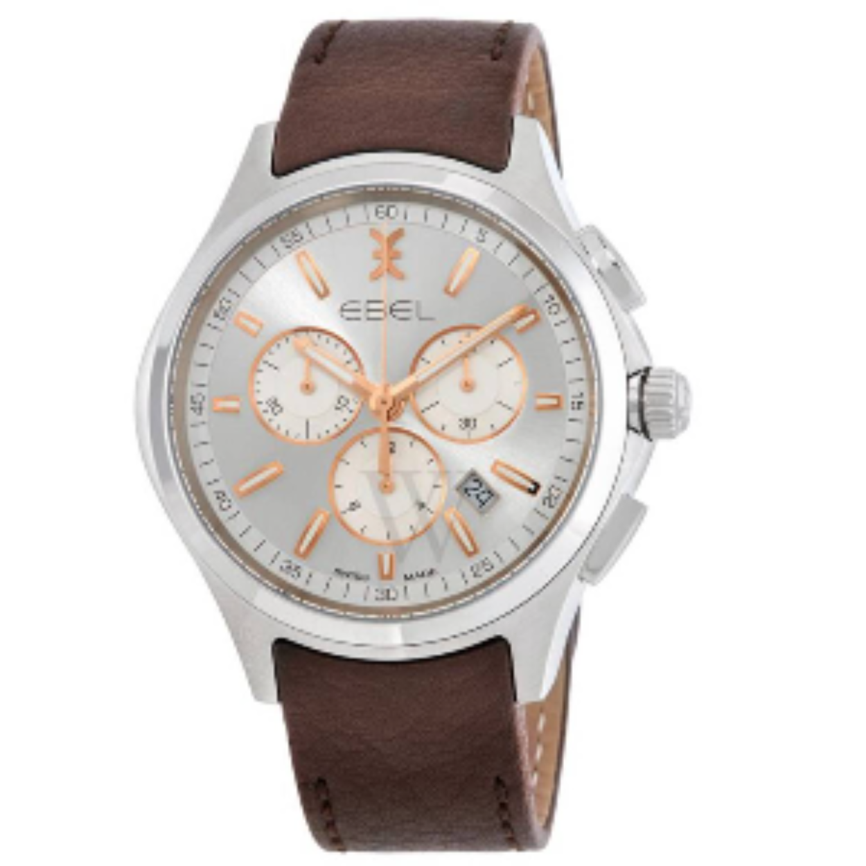 HEREN WAVE CHRONOGRAAF MET LEDEREN BAND EN ZILVERKLEURIGE WIJZERPLAAT 