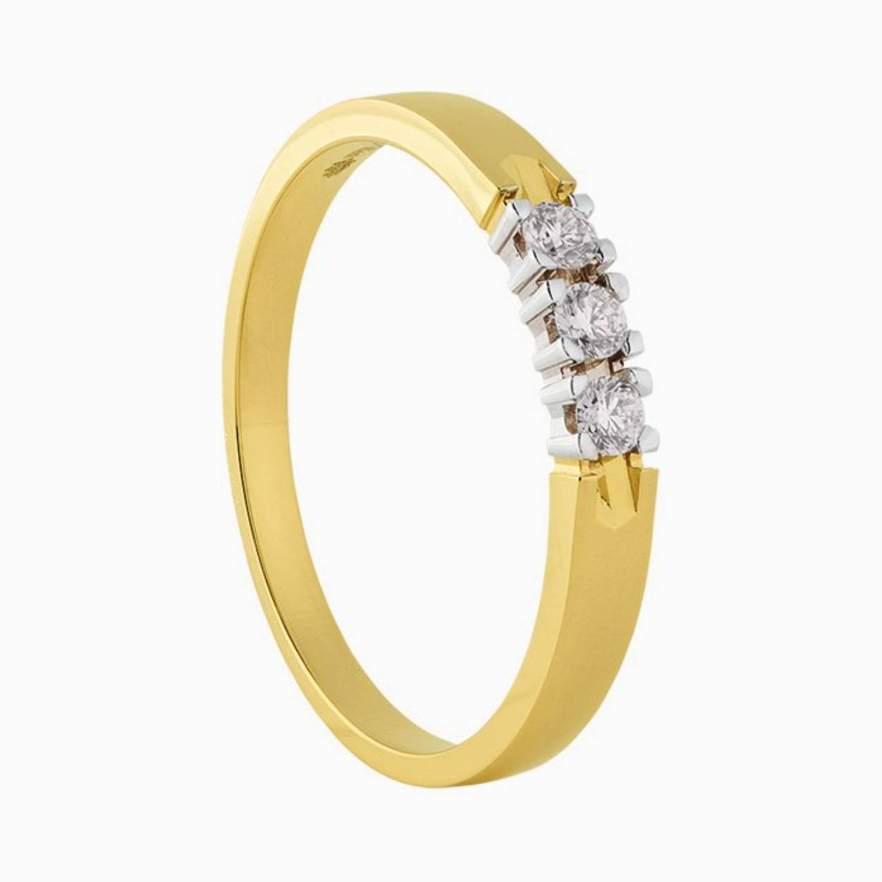 m404/3x5. Geelgouden alliance ring met 3 x 0.05crt briljant. 
