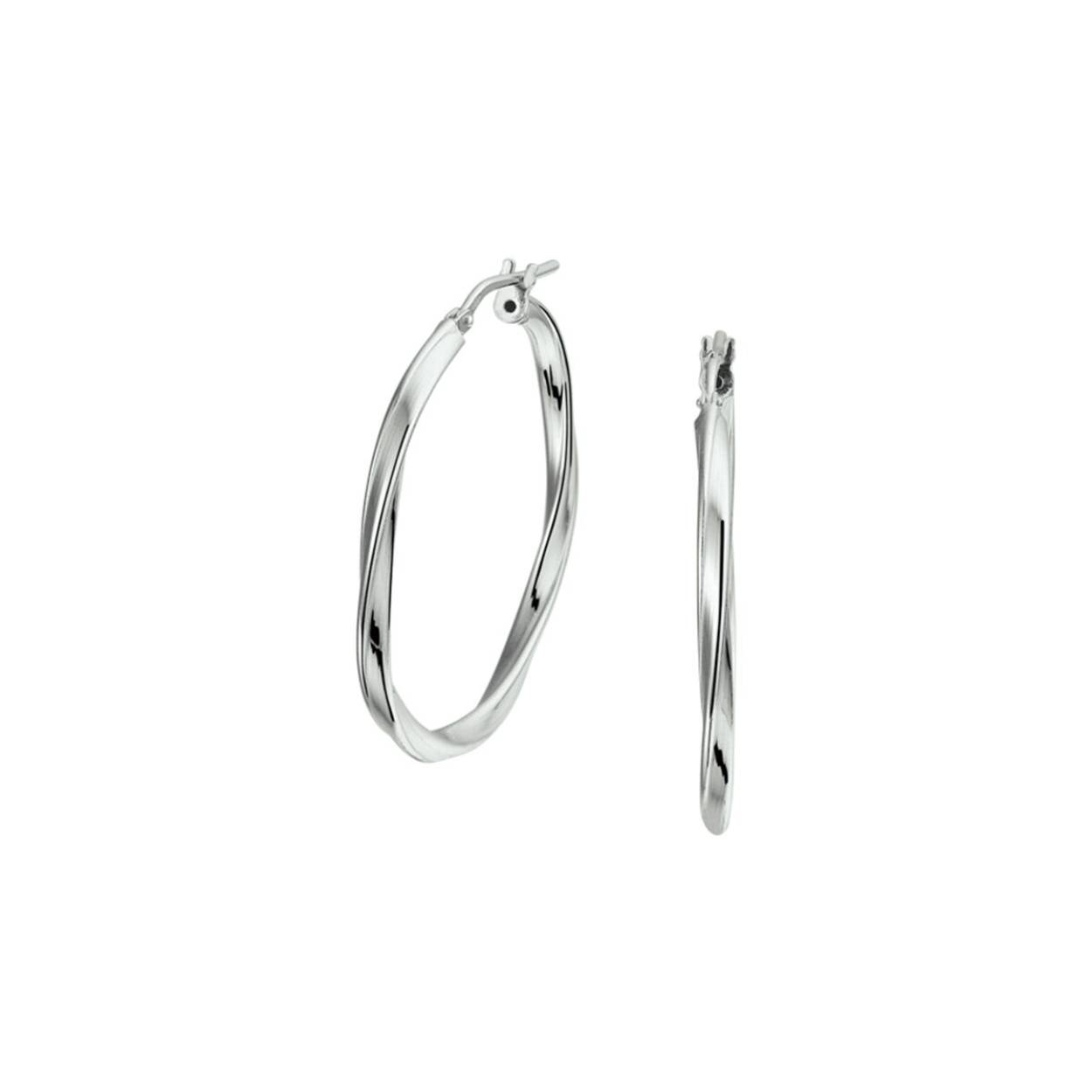 Gerhodineerd zilveren oorringen met een gedraaide buis.