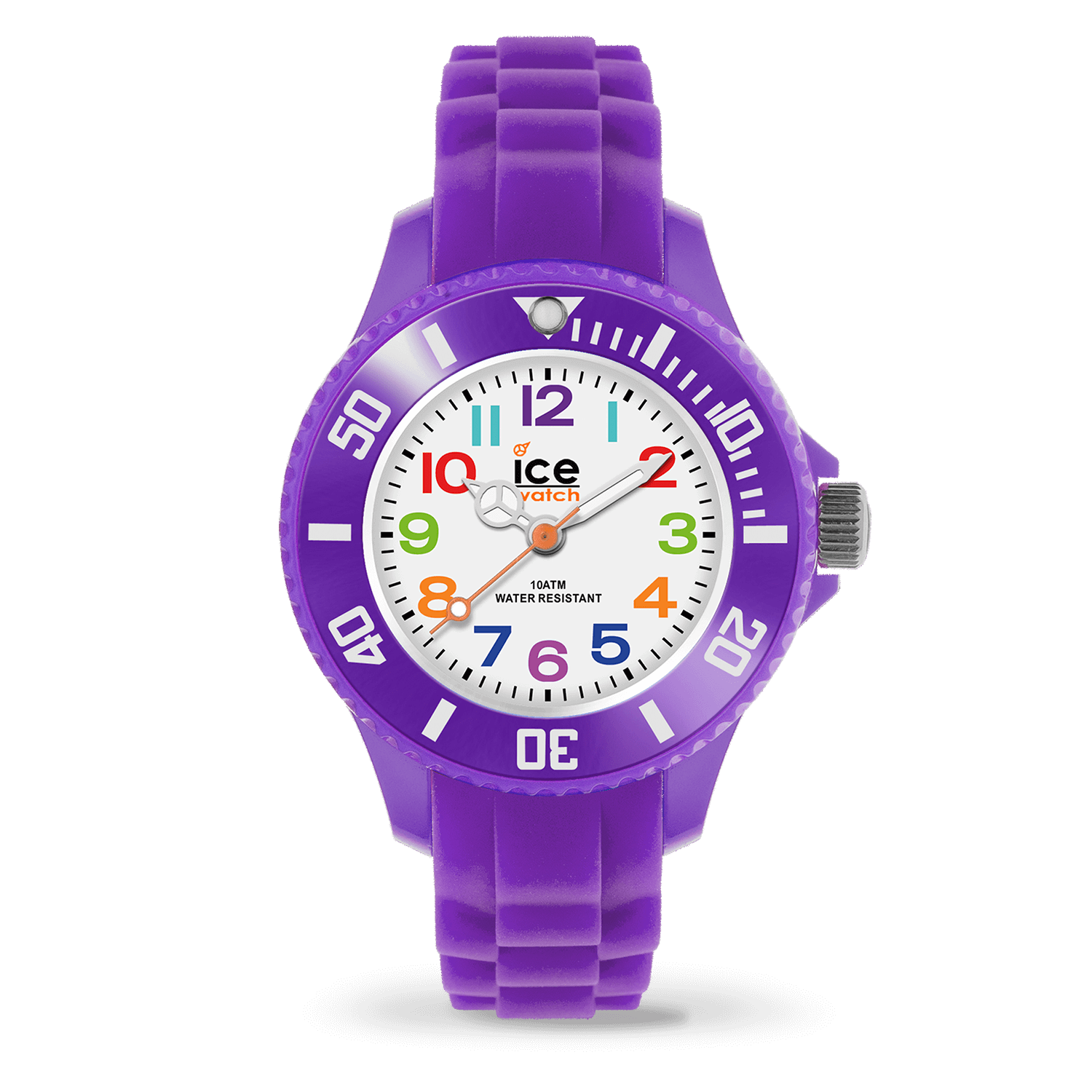 Het is een paars horloge in silicone. Met zijn kleine, witte wijzerplaat en grote, meerkleurige cijfers, wordt het leren kloklezen kinderspel. Een perfect horloge om je kinderen te stimuleren!