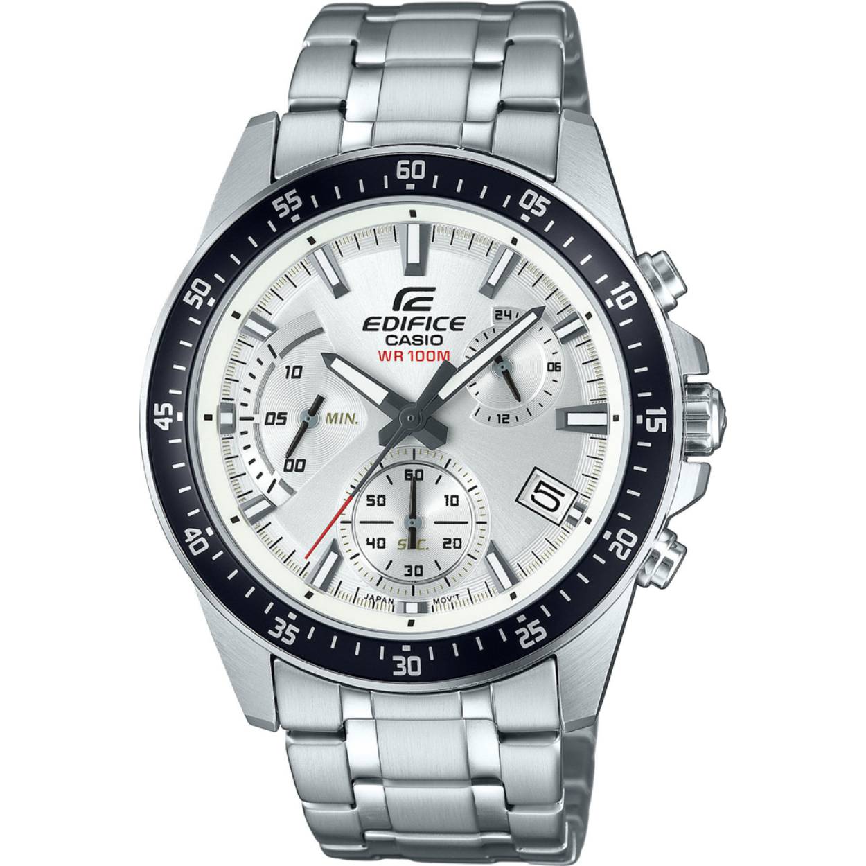 Dit heren horloge van Casio Edifice heeft een stalen band en kast, met een mat-glans afwerking. Het horloge is 10atm waterdicht en heeft een stopwatch functie.