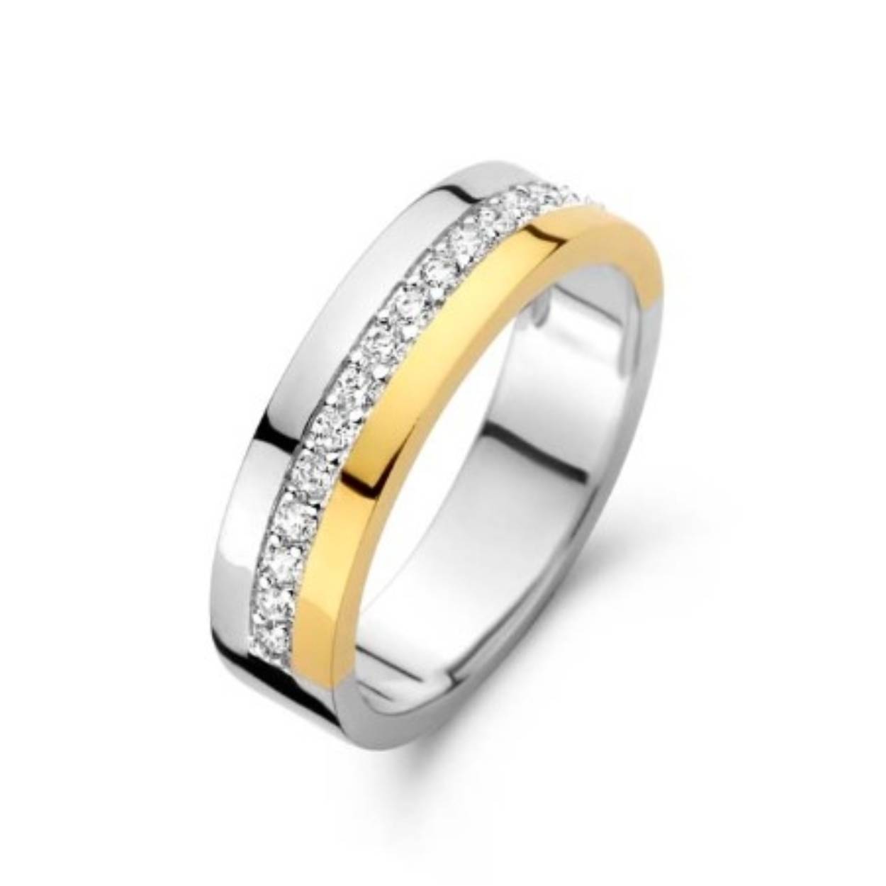zilveren ring, zilv/verguld+pave cz mt54