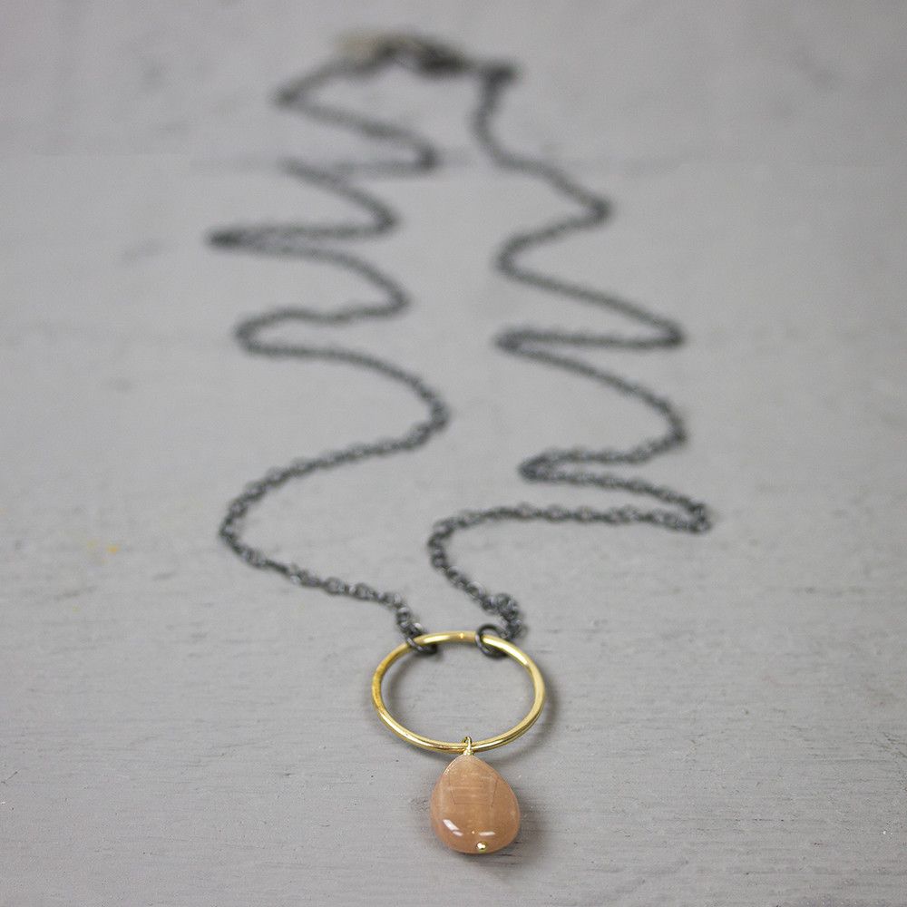 Collier zilver oxy + Goldfilled / Roze maansteen