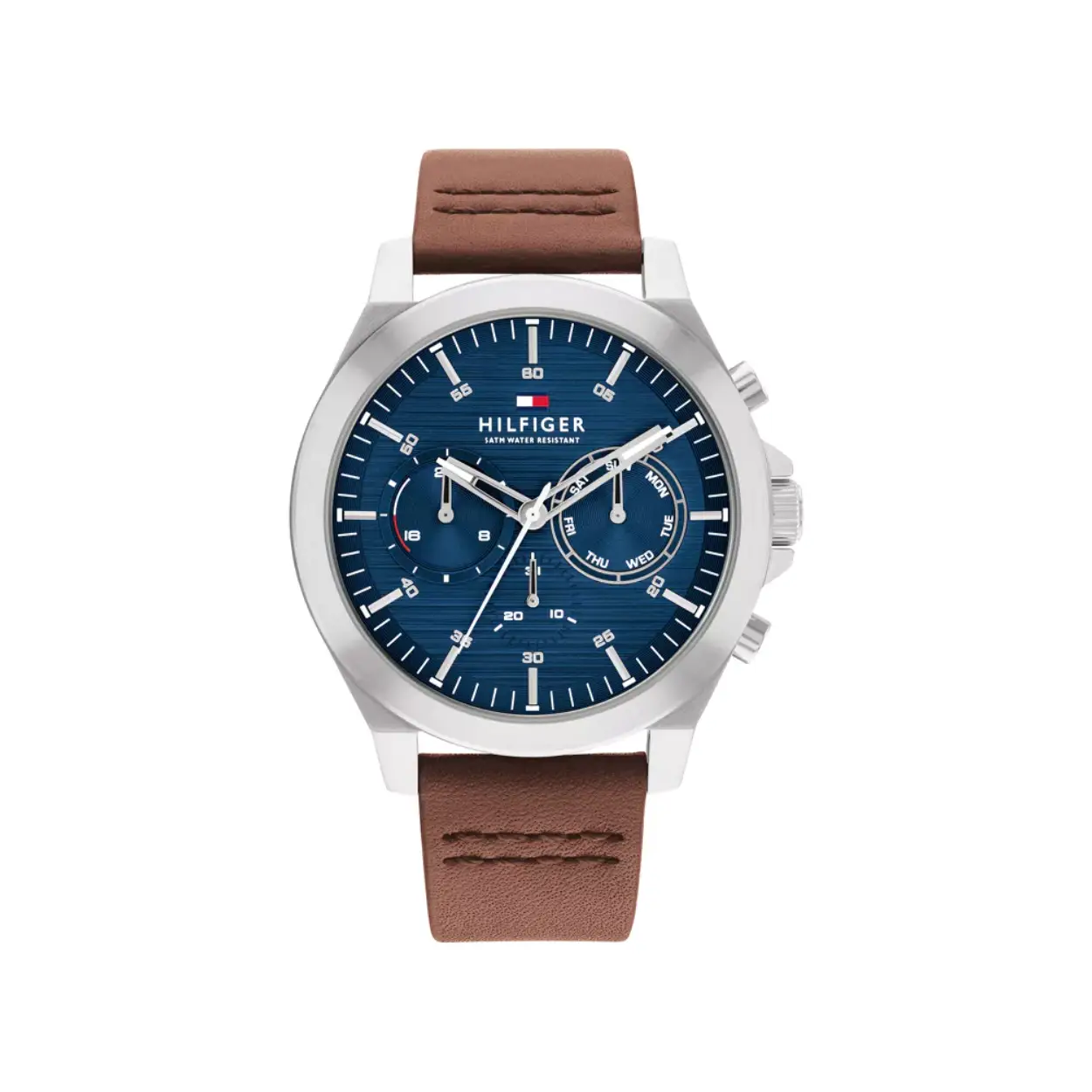 Dit ronde Tommy Hilfiger herenhorloge heeft een klassiek en tijdloos ontwerp met een  roestvrijstalen band en blauwe wijzerplaat. Het horloge heeft een chronograaf functie en datumaanduiding en is waterbestendig tot 5 ATM. Draag dit horloge met formele of casual outfits voor een stijlvolle look. Een perfect accessoire voor elke gelegenheid. Maak nu een statement met dit prachtige horloge!