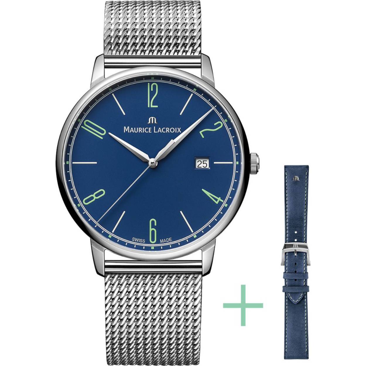 Dit horloge is van het merk Maurice Lacroix. Het is een analoog horloge met een band gemaakt van leer.De diameter van de kast is40 mm.
De verdere specificaties van het horloge zijn als volgt:
Glassoort: saffier
Kastmateriaal: edelstaal
Techniek: quartz
Kastkleur: zilver
Kastvorm: rond
Wijzerplaatkleur: blauw
Bandkleur: blauw
