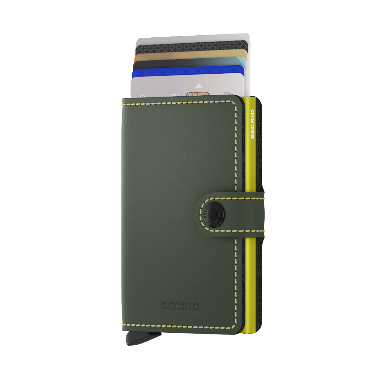 Met de Secrid cardprotector als basis, is de Miniwallet een compacte én veilige portemonnee. De portemonnee sluit af door middel van een drukknoopsluiting. De aluminium cardprotector in de Miniwallet beschermt uw belangrijkste passen optimaal, zowel tegen buigen, slijten en breken als tegen ongewenst uitlezen van RFID-kaarten (zoals de OV-chipkaart, ID-kaart, de nieuwste creditcards en bedrijfspasjes). De Secrid Miniwallet is geschikt voor 6 vlakke kaarten of 4 kaarten met verdikte letters. Naast zes kaarten in de cardprotector biedt het binnenwerk ruimte voor enkele kaarten, papiergeld, bonnetjes en visitekaartjes. De Secrid Miniwallet is een compacte portemonnee en vanwege de druksluiting gemakkelijk mee te nemen. Dankzij het unieke ontwerp schuiven de kaarten trapsgewijs naar buiten voor een eenvoudige selectie. De Secrid Miniwallet wordt geleverd in een mooie verpakking en daardoor ook zeer geschikt als uniek cadeau. Matte variant: gecorrigeerd leer en hierdoor gemakkelijk te onderhouden. - Vervaardigd uit echt Europees leer - Sluit af met een drukknoopsluiting - Protector gemaakt van massief aluminium - Formaat slechts 21 mm dik - Ruimte voor 6 vlakke kaarten of 4 kaarten met verdikte letters (bepaalde creditcards) - Extra ruimte voor briefgeld, visitekaartjes, garantiebonnen of 4 extra passen - Geschikt voor enkele munten - Beschermt kaarten tegen buigen, slijten, breken en ongewenst uitlezen (skimmen) - Met één druk op de knop schuiven de kaarten trapsgewijs naar buiten 2 jaar garantie