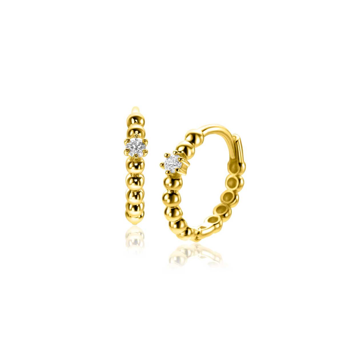 ZINZI Gold 14 karaat gouden oorringen met bolletjes buis en bezet met een rechthoekige baguette geslepen zirkonia. Grootte 13mm met een 2,5mm brede buis. Voorzien van luxe scharniersluiting. Vervaardigd van geheel 14 karaat goud (585).