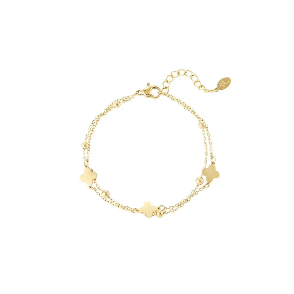 Double bracelet clover/balls - Gold color