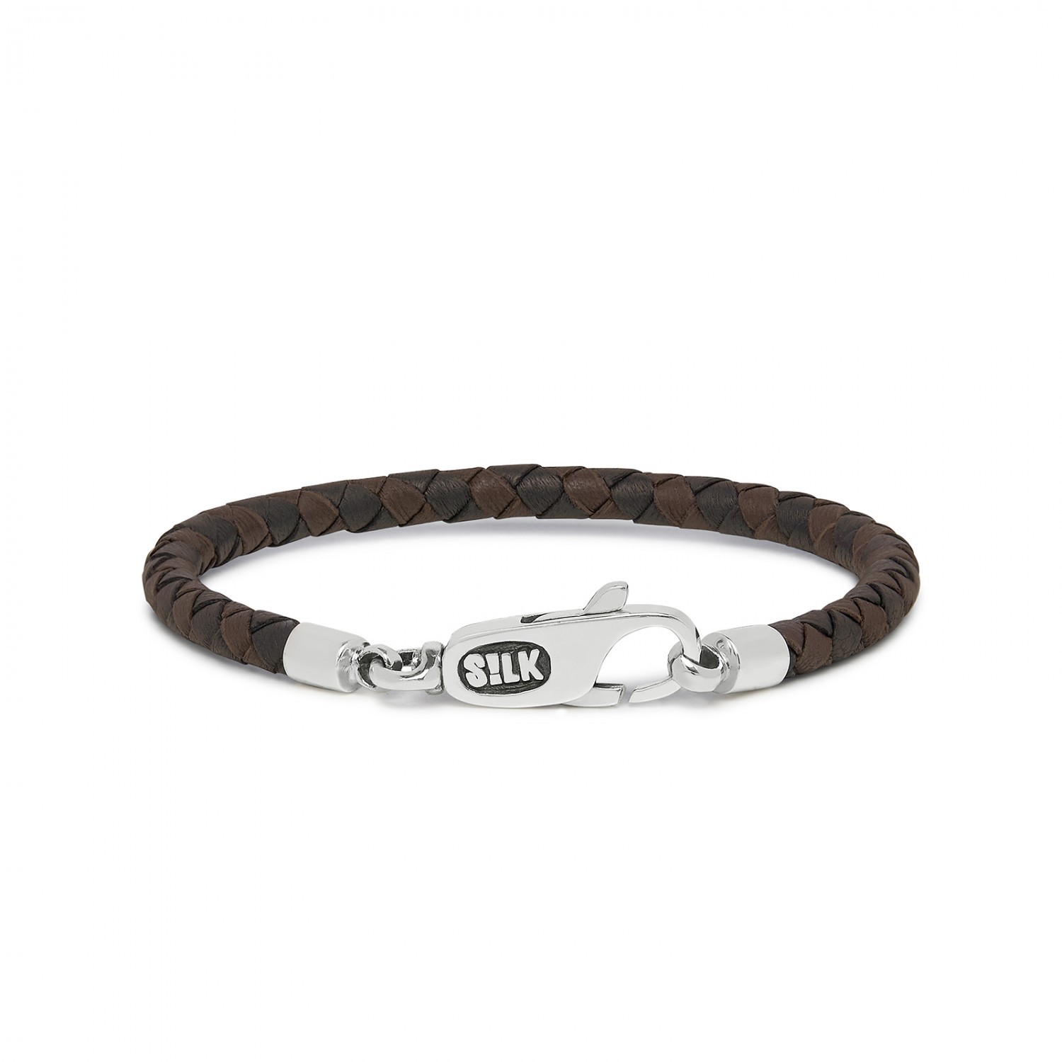 SILK ARMBAND ZILVER LEER BRUIN ZWART 830BBR19