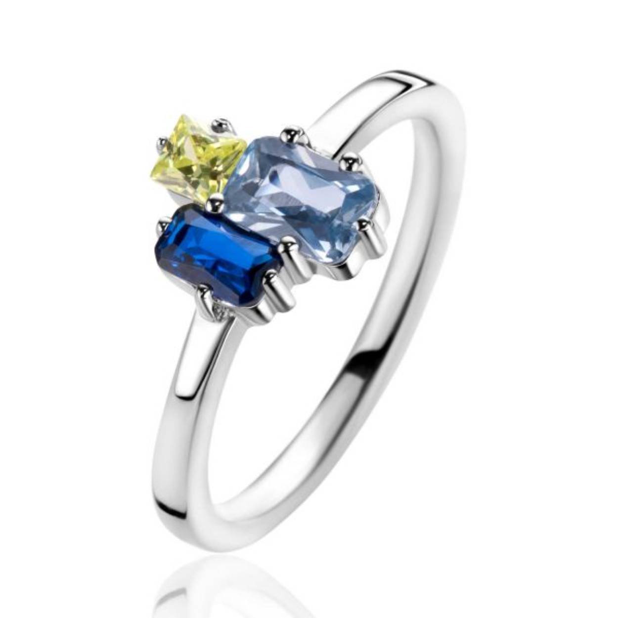 Zinzi zilveren ring met gekleurde zirconia in blauw/groen