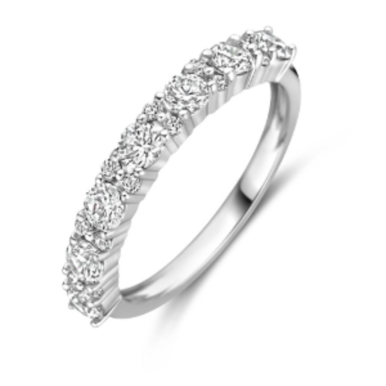 Gerhodineerd 925 zilveren ring uitgevoerd met zirkonia. De ring heeft een breedte van 3mm.