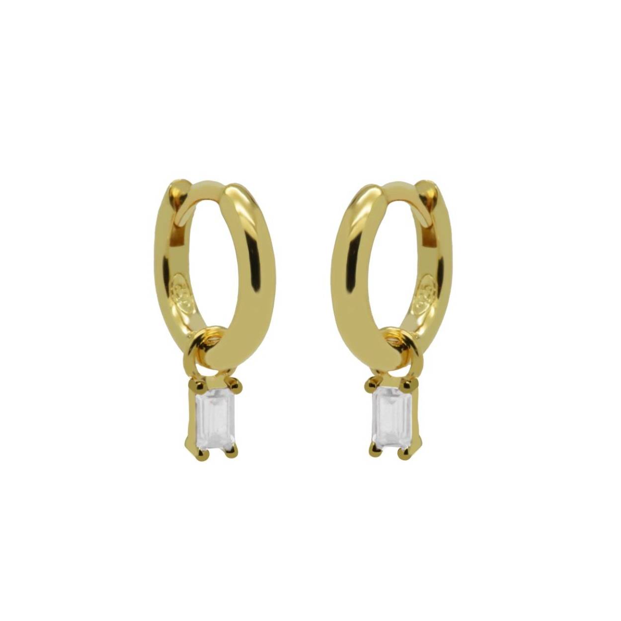 Hinged Hoops Zirconia Clear Square Baguette Goldplated