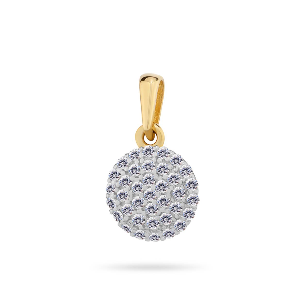 Swing Jewels 14 karaats gouden hanger met zirkonia's pavé gezet, rond 8 mm.
De achterzijde van deze hanger is glad geelgoud poly