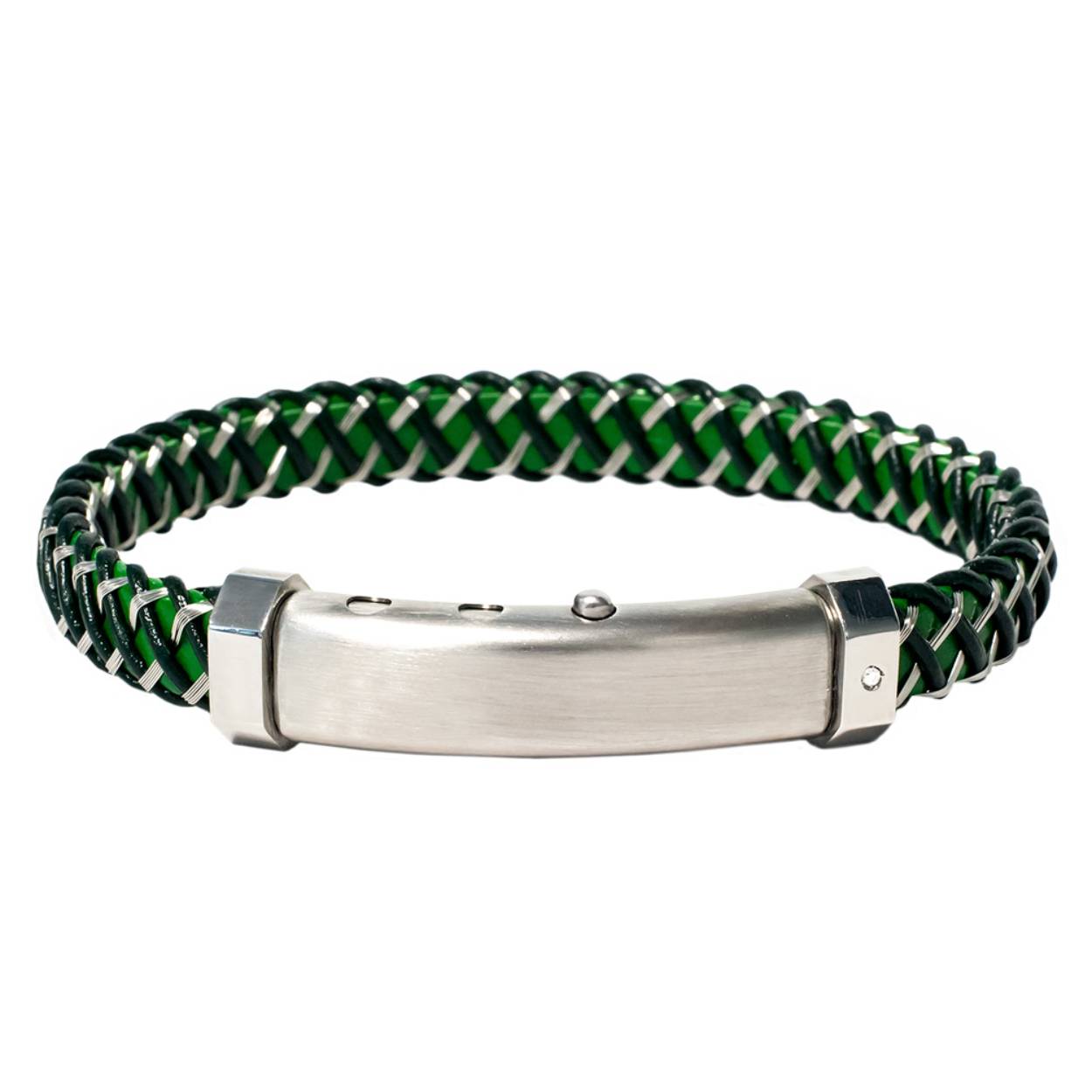 Borsari Gioielli armband edelstaal +18 krt / leer + diamant 
