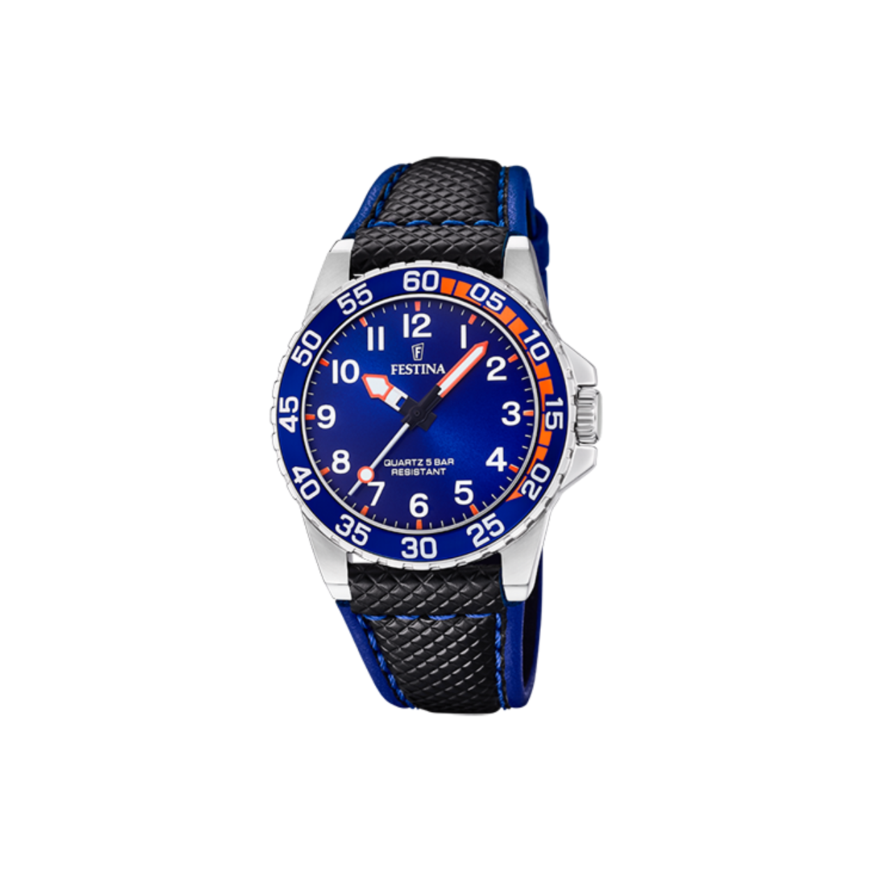 Uurwerk festina met blauw-zwart lederen band