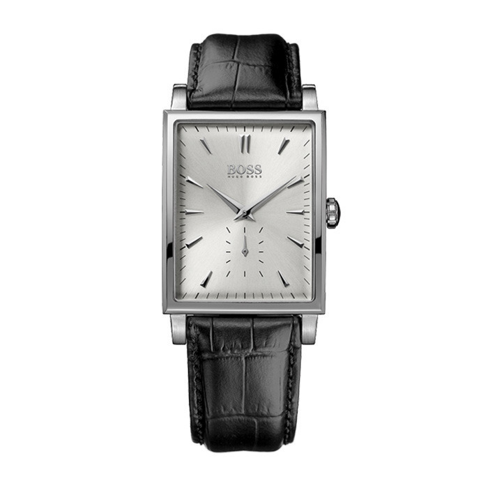 boss horloge, zwart leren band