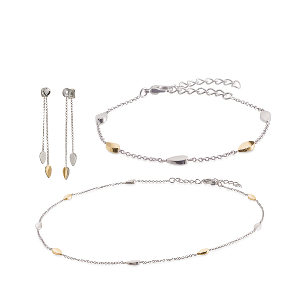 Set van bicolor Titanium collier en armband.
Oorstekers niet inbegrepen
