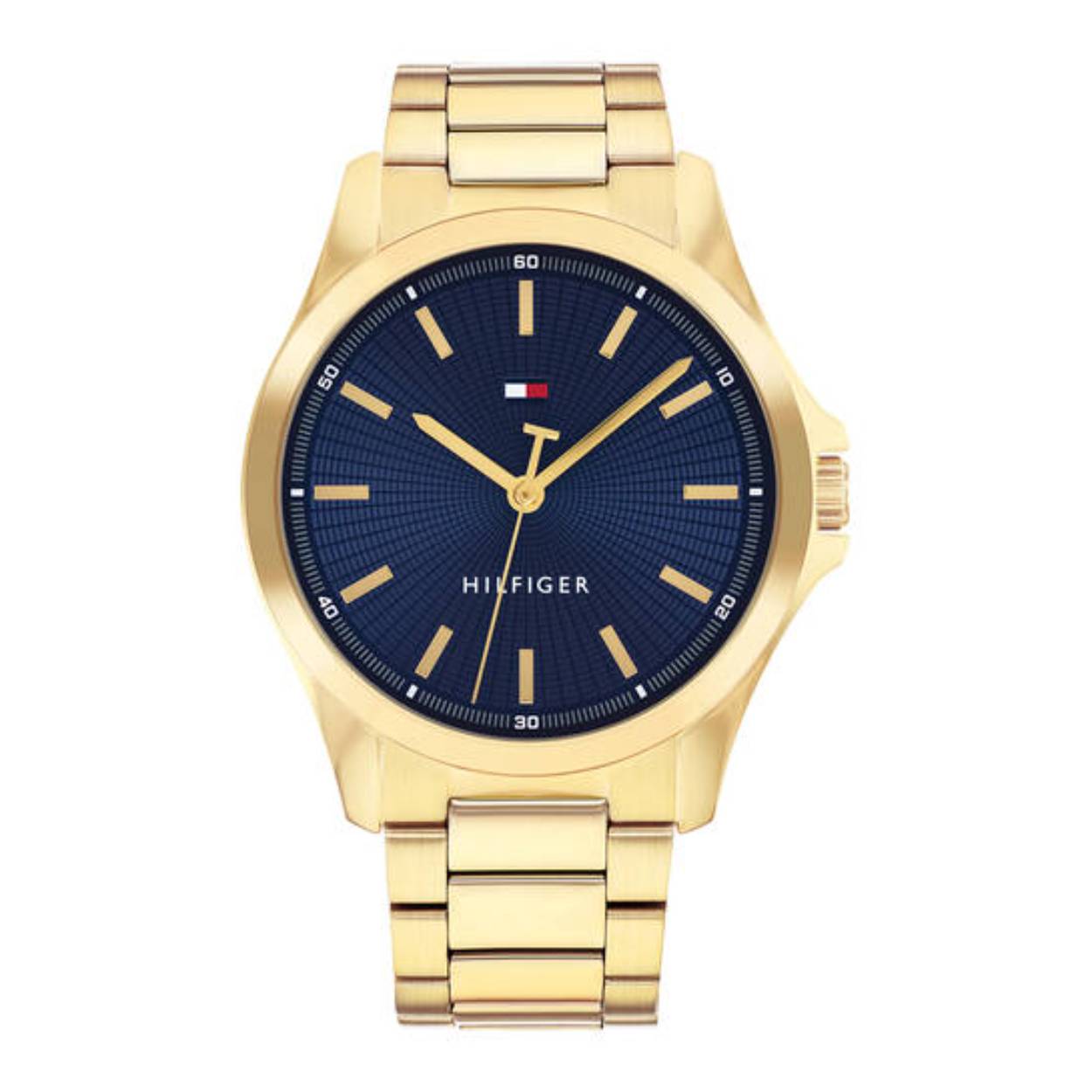 Tommy Hilfiger TH1710679 Horloge Heren Staal Goudkleurig 43mm
Dit specifieke horloge van Tommy Hilfiger uit de Bruce serie met artikelnr: TH1710679 is een sportief herenhorloge die niet in je collectie mag ontbreken. Het stalen herenhorloge heeft een goudkleurige ronde kast met een gladde bezel en een blauw geborstelde sunray wijzerplaat. Aan het horloge zit een goudkleurige schakelband met een vouwsluiting. Het horloge heeft een mineraalglas, een doorsnee van 43mm en is 3ATM.  

Het merk:
Sinds de lancering van het merk in 1985 is Tommy Hilfiger wereldwijd bekend geworden als pionier van de klassieke Amerikaanse coole stijl. Ge&iuml;nspireerd door de iconische popcultuur en het Amerikaanse erfgoed. De dames en herencollectie van dit seizoen bestaan uit minimalistische silhouetten en rustieke lederen details. De herenhorlogecollectie biedt iconische uurwerken met roestvrijstalen, lederen en siliconen banden.

Specificaties:
- Mineraalglas
- Ronde kast 43mm
- Goudkleurige horlogekast
- Blauwe wijzerplaat 
- Goudkleurige schakelband 
- 3ATM