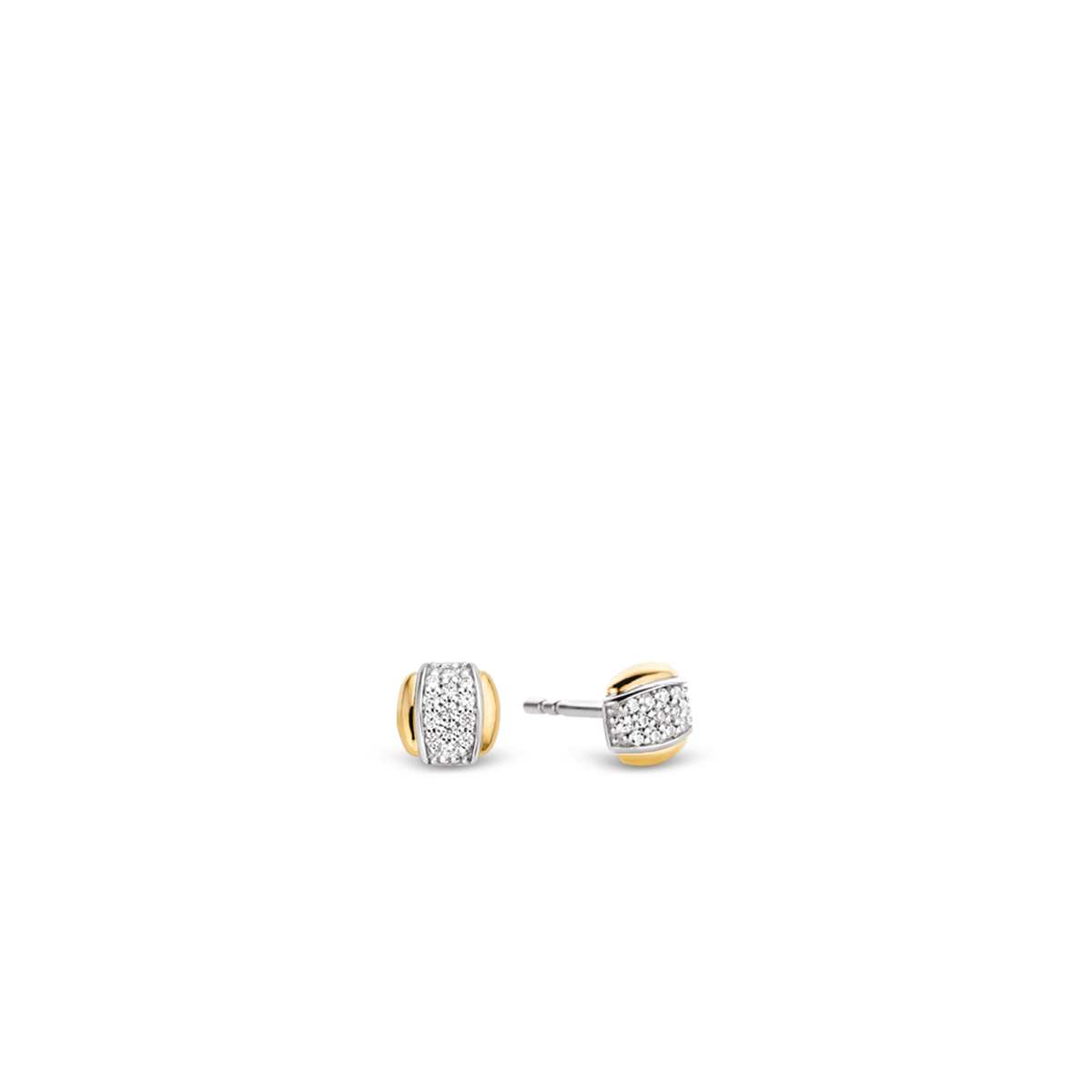 Deze geelgoud vergulde TI SENTO - Milano-oorknopjes 7799ZY met hun pavé witte zirkonia zijn elegant. Ze zijn uniek op hun eigen manier.