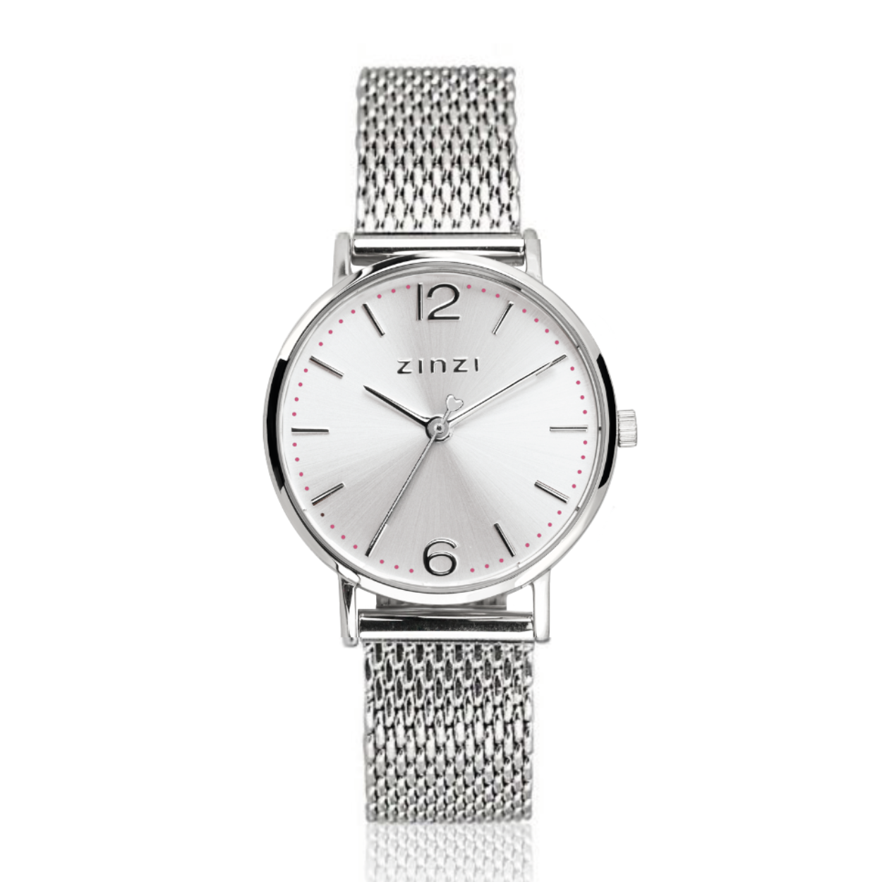 Het nieuwe ZINZI Lady horloge is de kleinste van alle Zinzi horloges. Met zijn geheel stalen kast van 28mm oogt dit horloge elegant op iedere pols. Natuurlijk met de bekende Zinzi touch ontworpen. Het extra dunne Japanse uurwerk en de platte ronde stalen kast (28mm) zorgen voor een classic en elegante look. Voorzien van een witte wijzerplaat en stalen mesh band (14mm). Leuk detail: de felroze 'Zinzi' seconde wijzer. Ook 5atm waterbestendig (tegen regen en spatwater) en met sterk mineraal glas.