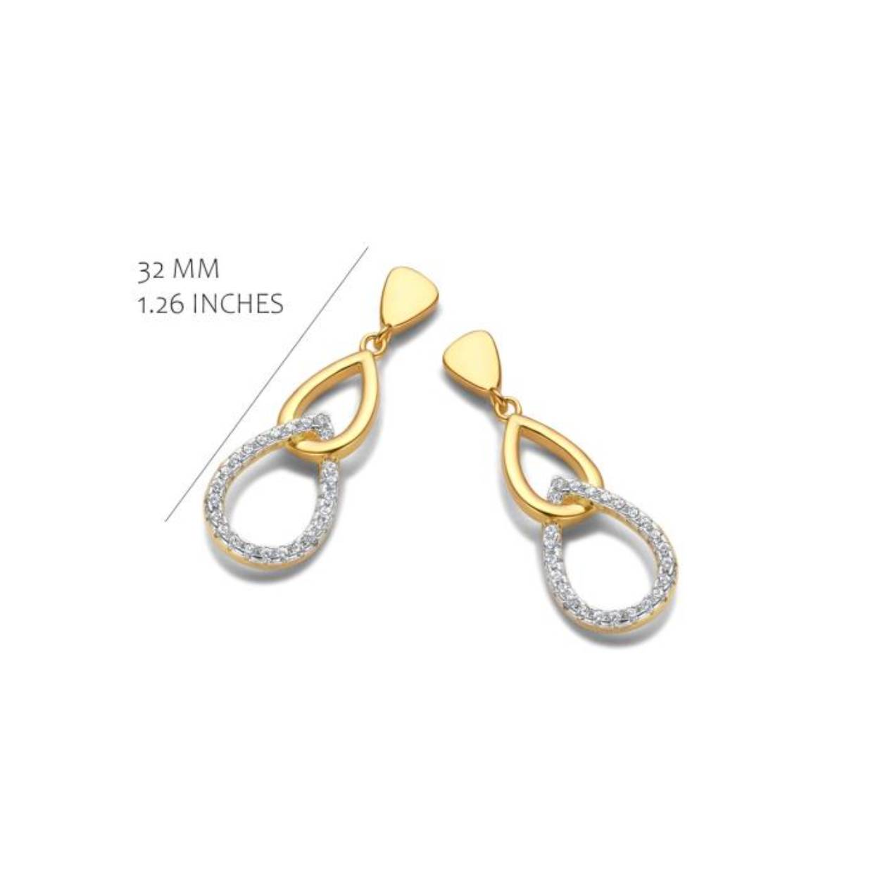 De oorhangers zijn vervaardigd in zilver met een laag plaque goud. De oorhangers zijn onderaan gezet met zirkonium.