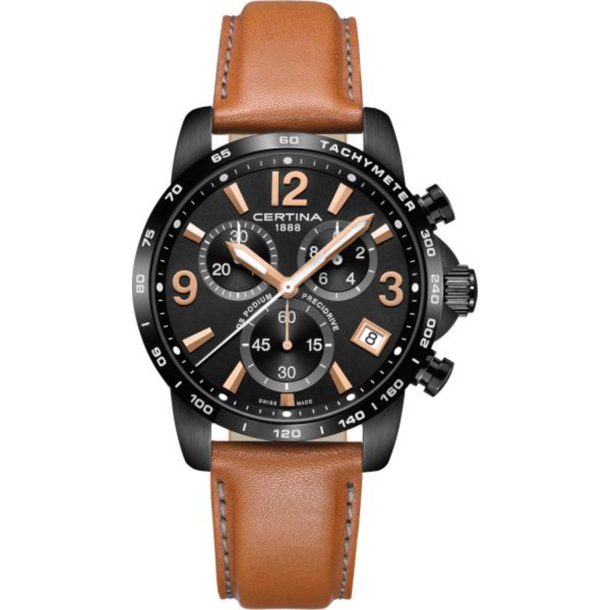 Interesse in dit CERTINA DS PODIUM CHRONO C034.417.36.057.00 horloge? Dit mooie horloge van Certina de C0344173605700 is een horloge met een Quartz uurwerk. Het horloge heeft een diameter van 41 mm, en is 12 mm dik. De weergave van de tijd is Analoog. Verder is het horloge voorzien van een Saffier horlogeglas. Het horloge is 10 bar (zwemmen) waterdicht, en heeft een band van Leder in de kleur Bruin.